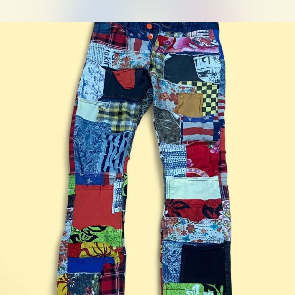 ‘Campus Collage’ Multicolor Patchwork Straight Le… - image 1